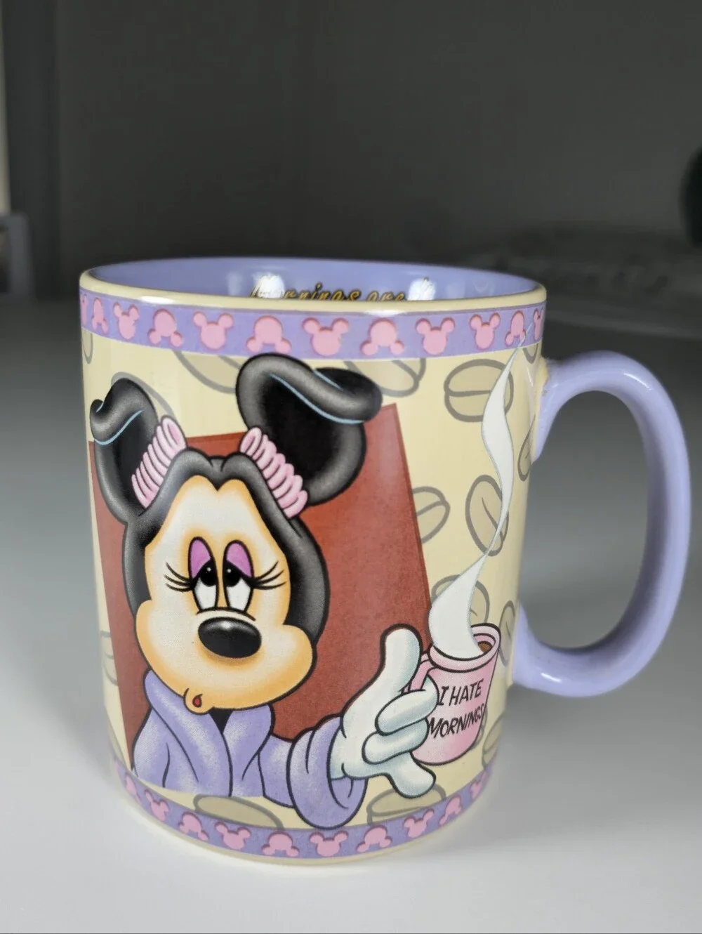 Disney Minnie Mouse Purple Pajamas Bathrobe Design Coffee Mug “Sleepy Head”